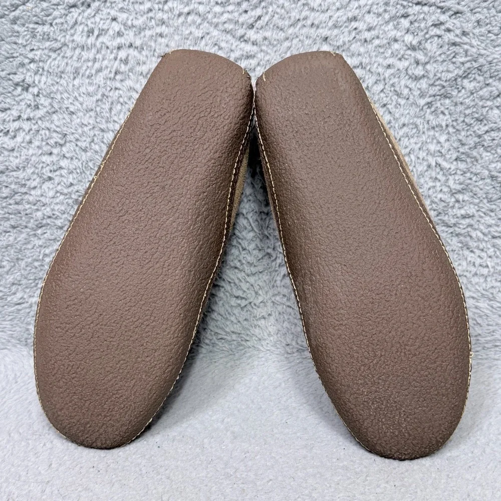 LL Bean Handsewn Slippers Flannel-Lined Mens‎ Size 9 Moccasin Shoes Brown Suede